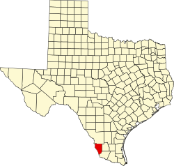 Map of Texas highlighting Zapata County